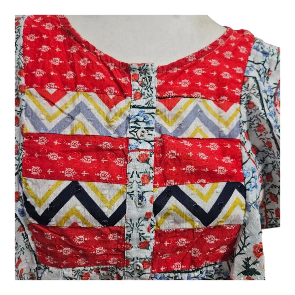 Anthropologie Let Me Be Patchwork Boho Floral Button Down Top Sz 4 - Picture 4 of 5